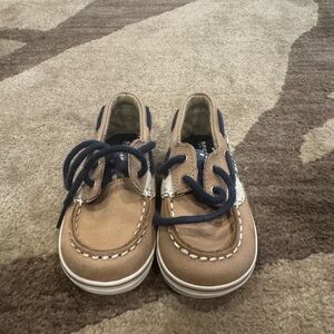 Sperry Tan and Blue Moccasins